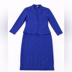 Vintage Koret 2 Pc Skirt Suit Women Sz 16 Blue Embroidered NWT
